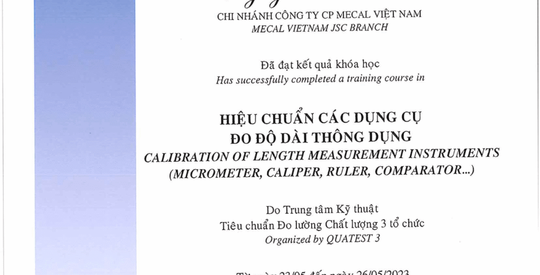 Giấy chứng nhận hiệu chuẩn Giấy chứng nhận hiệu chuẩn